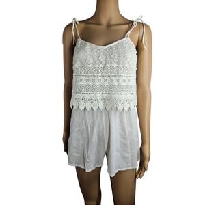 Cream Topshop Crochet Top Romper Tied Spaghetti Straps Loose Shorts Size 6